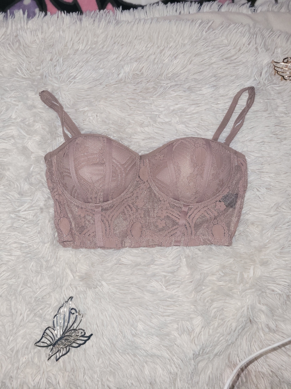 Haute Monde Mauve Pink Lace Longline Bralette
